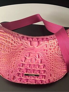 Brahmin Vibrant Pink Croc-Embossed Leather Shoulder Bag